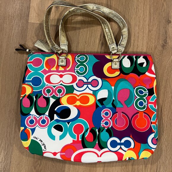 Coach Poppy Tote Bag Vintage Excellent Condition Red White - Picture 5 of 7